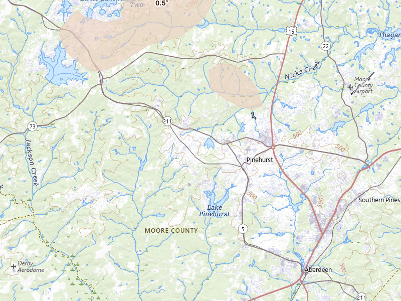 Radar-estimated hail-size map of the storm over Pinehurst, NC on Sep 5, 2026