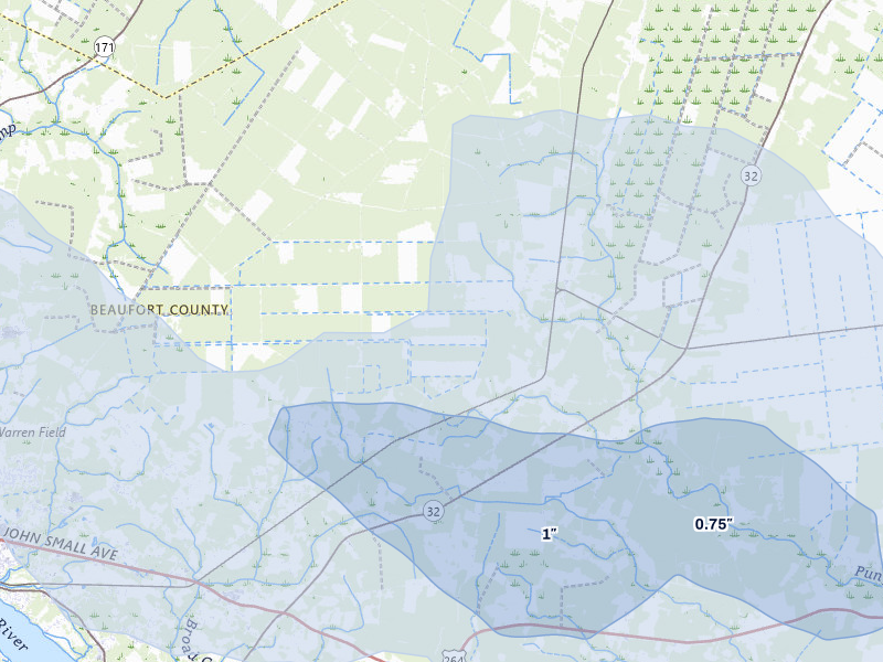 NEXRAD radar-signature map of the hail over Pinetown, NC