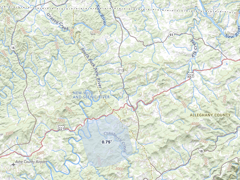 NEXRAD radar-signature map of the hail storm over Piney Creek, NC on Jul 8, 2026