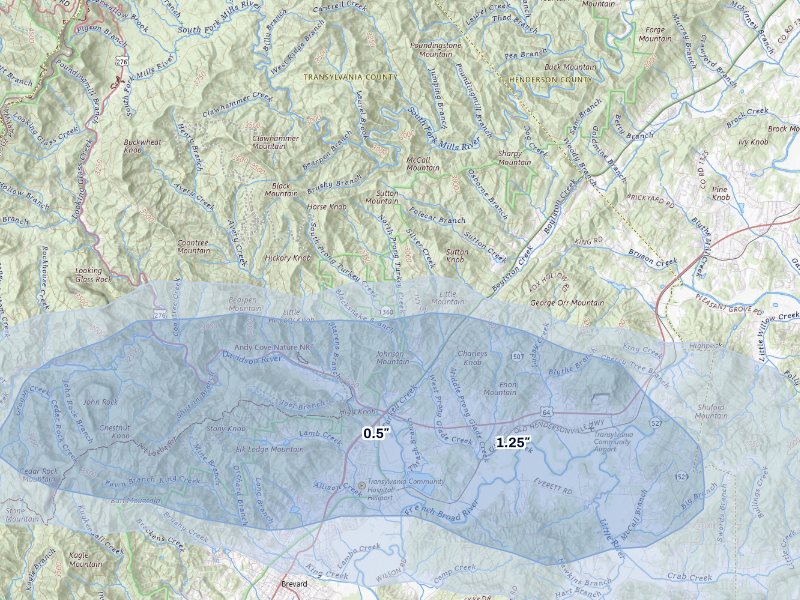 NEXRAD radar-signature map of the hail storm over Pisgah Forest, NC on Sep 6, 2026