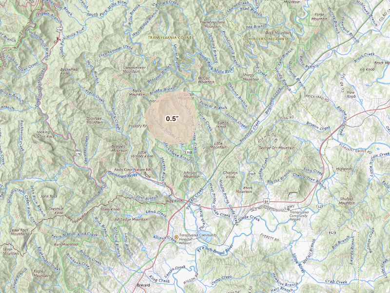 Radar-estimated hail-size map of the storm over Pisgah Forest, NC