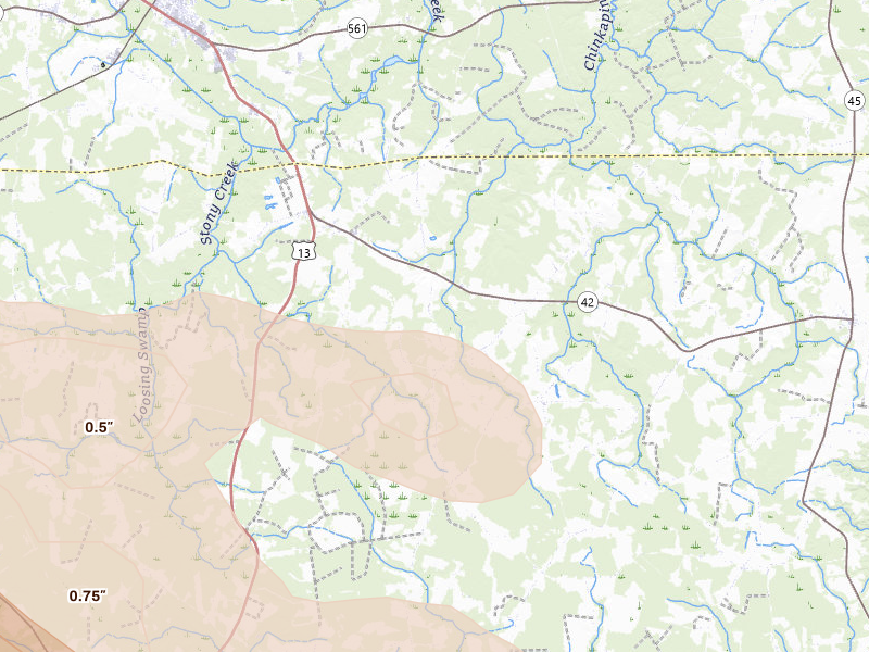 Radar-estimated hail-size map of the storm over Powellsville, NC