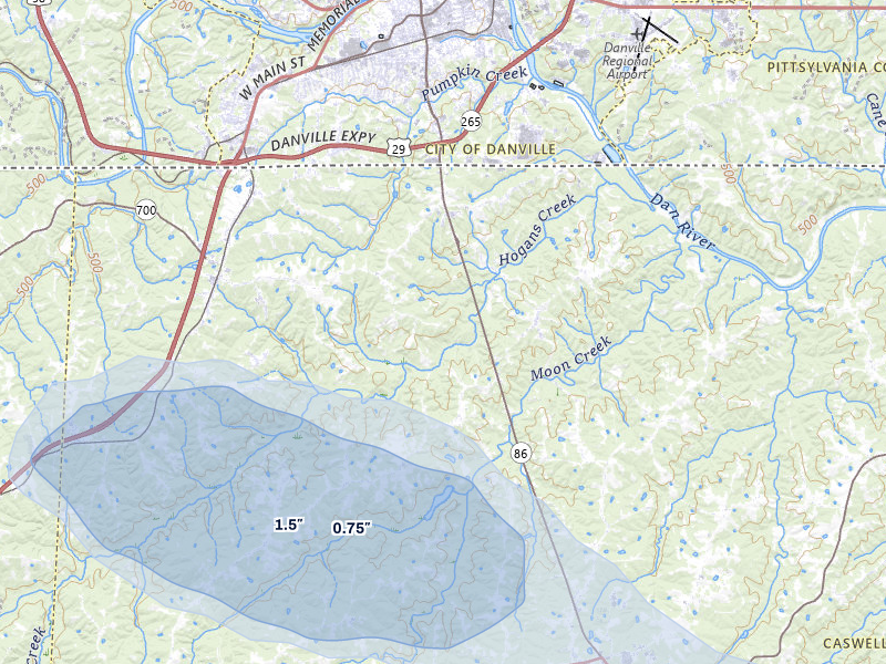 NEXRAD radar-signature map of the hail storm over Providence, NC on Jul 28, 2026