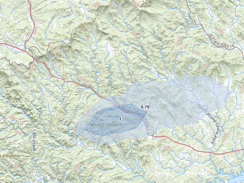 NEXRAD radar-signature map of the hail storm over Purlear, NC on Mar 7, 2026