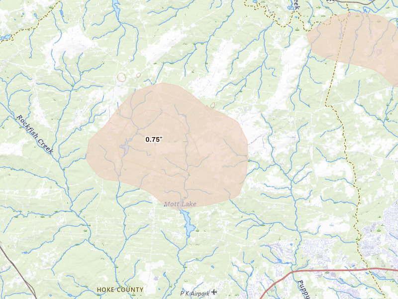 Radar-estimated hail-size map of the storm over Raeford, NC