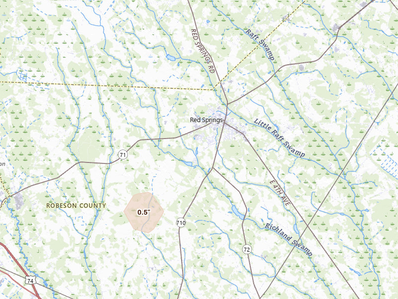 Radar-estimated hail-size map of the storm over Red Springs, NC