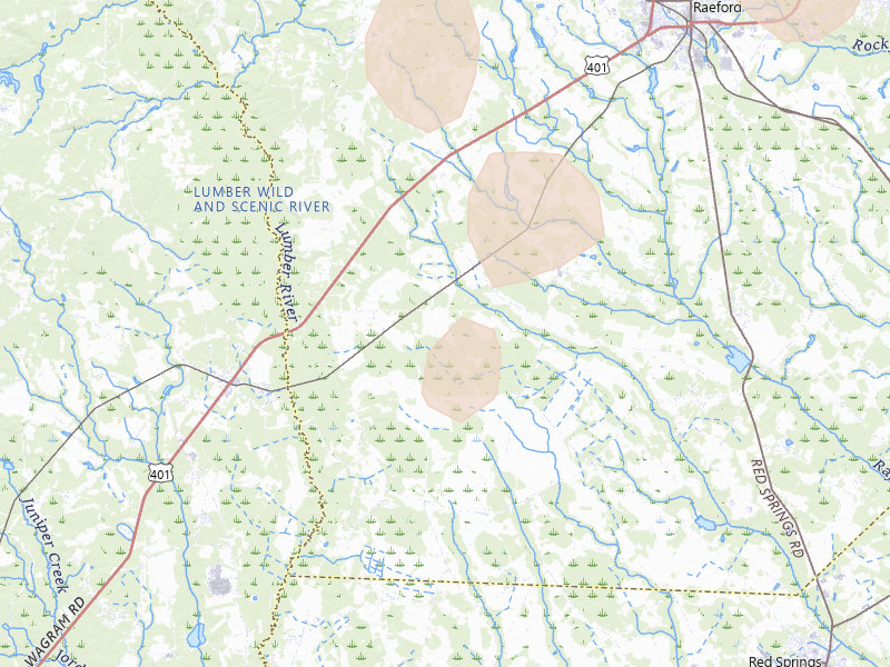 Radar-estimated hail-size map of the storm over Red Springs, NC on Aug 11, 2026