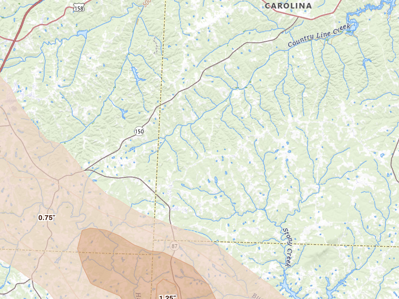 Radar-estimated hail-size map of the storm over Reidsville, NC on Jul 28, 2026