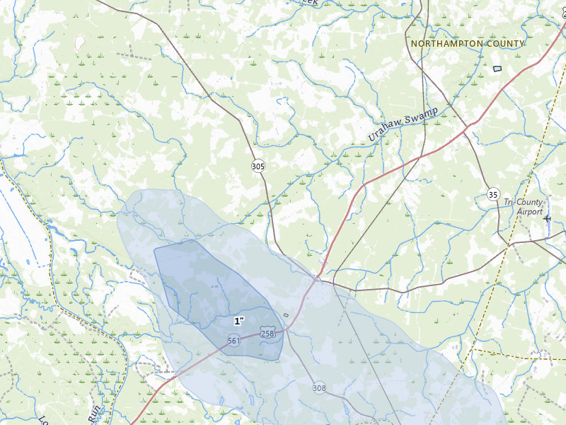 NEXRAD radar-signature map of the hail storm over Rich Square, NC on Jul 8, 2026