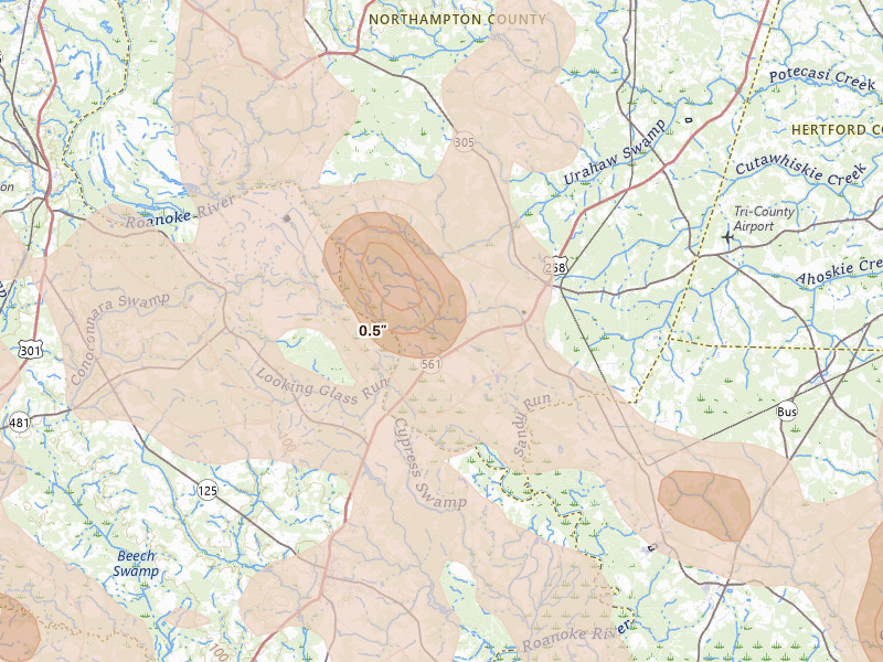 Radar-estimated hail-size map of the storm over Rich Square, NC