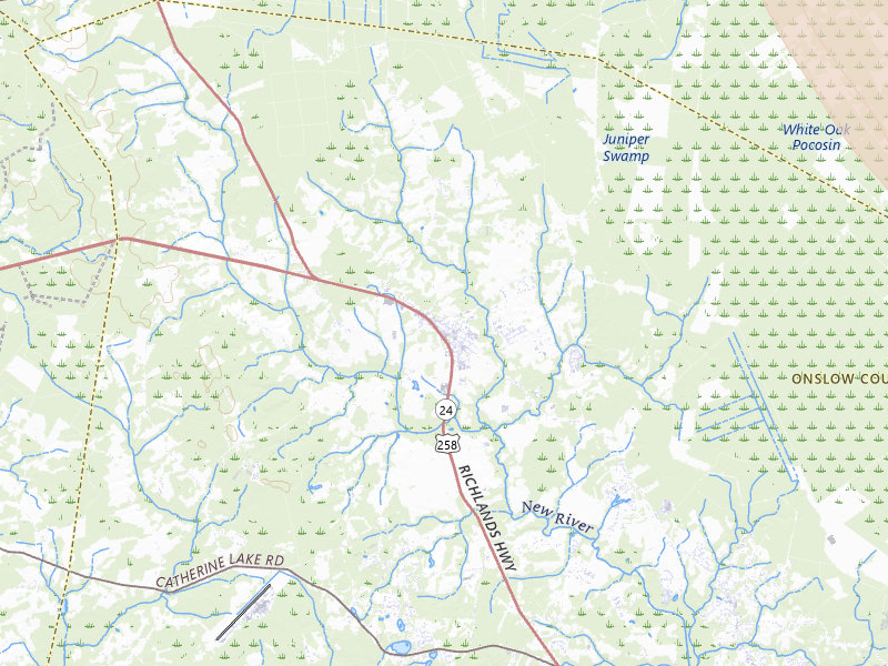 Radar-estimated hail-size map of the storm over Richlands, NC on Jul 8, 2026