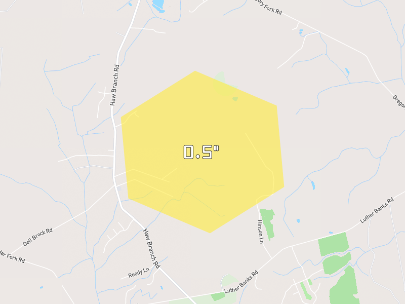 Hail map of Richlands, NC on Jul 8, 2026, hail up to 0.5"