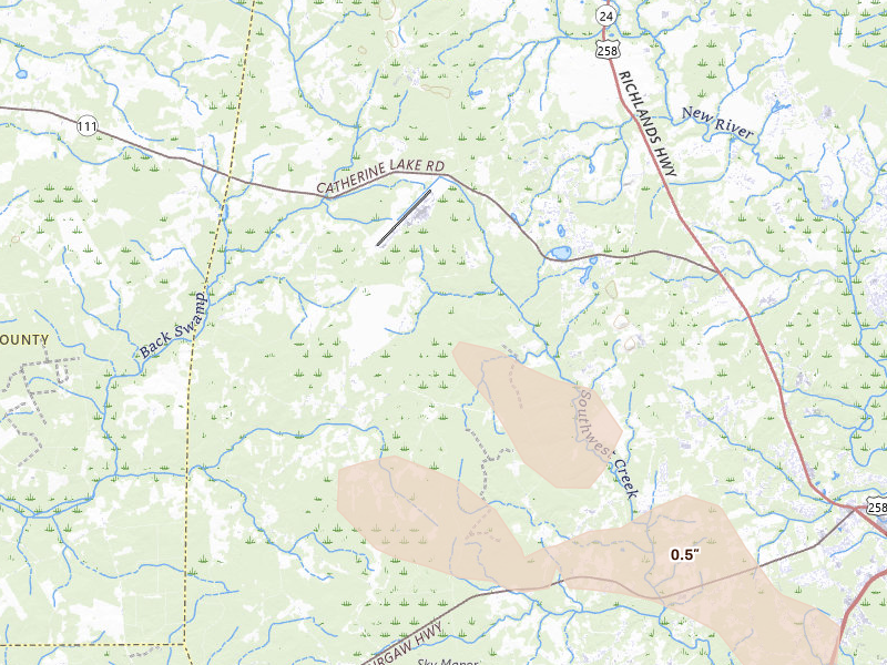 Radar-estimated hail-size map of the storm over Richlands, NC