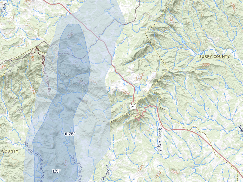 NEXRAD radar-signature map of the hail over Roaring Gap, NC