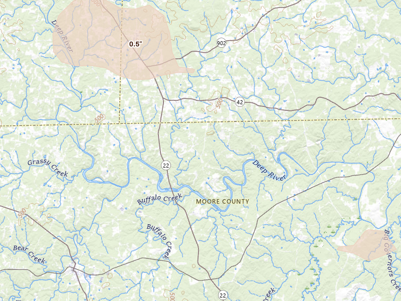 Radar-estimated hail-size map of the storm over Robbins, NC on May 27, 2026