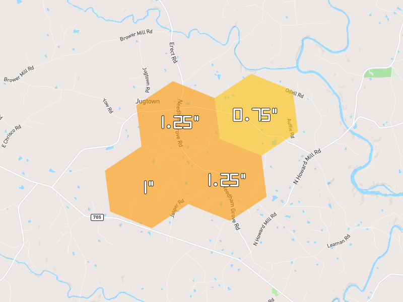 Hail map of Robbins, NC on Jul 7, 2026, hail up to 1.25"