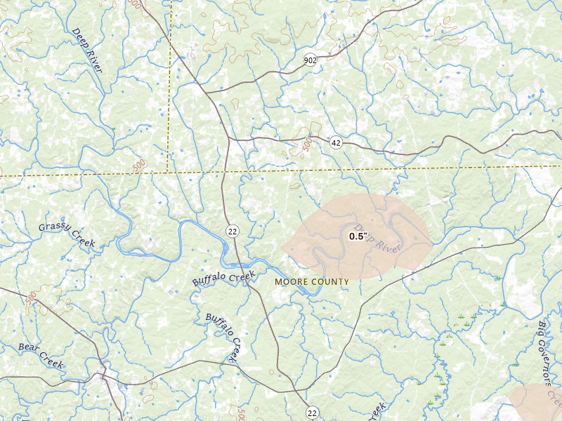 Radar-estimated hail-size map of the storm over Robbins, NC on Jul 20, 2026