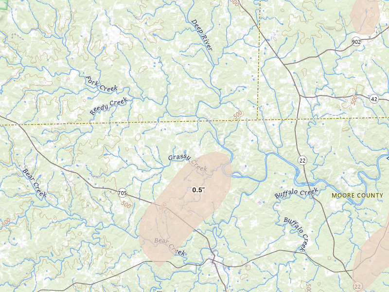 Radar-estimated hail-size map of the storm over Robbins, NC on Aug 6, 2026
