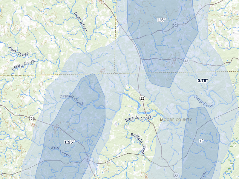 NEXRAD radar-signature map of the hail storm over Robbins, NC on Aug 6, 2026