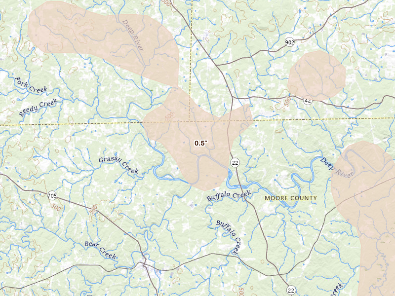 Radar-estimated hail-size map of the storm over Robbins, NC