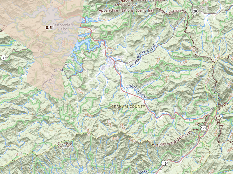 Radar-estimated hail-size map of the storm over Robbinsville, NC on Jul 28, 2026