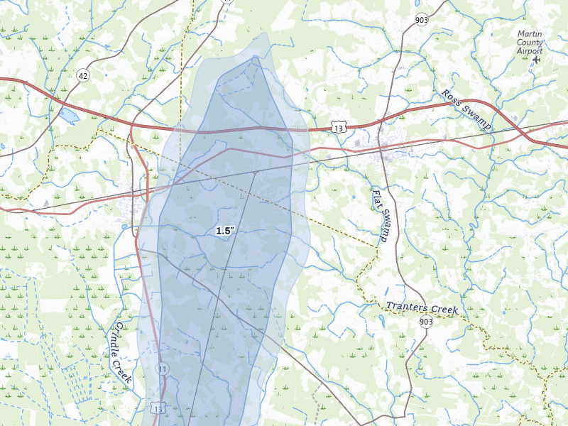 NEXRAD radar-signature map of the hail storm over Robersonville, NC on Aug 16, 2026