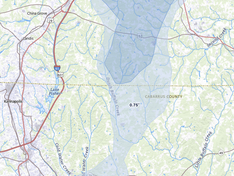 NEXRAD radar-signature map of the hail storm over Rockwell, NC on Jul 6, 2026
