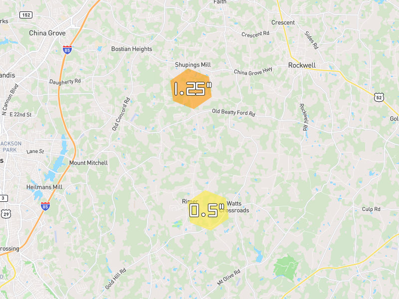 Hail map of Rockwell, NC on Jul 6, 2026, hail up to 1.25"
