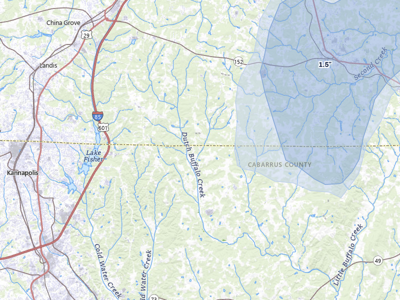 NEXRAD radar-signature map of the hail storm over Rockwell, NC on Aug 28, 2026
