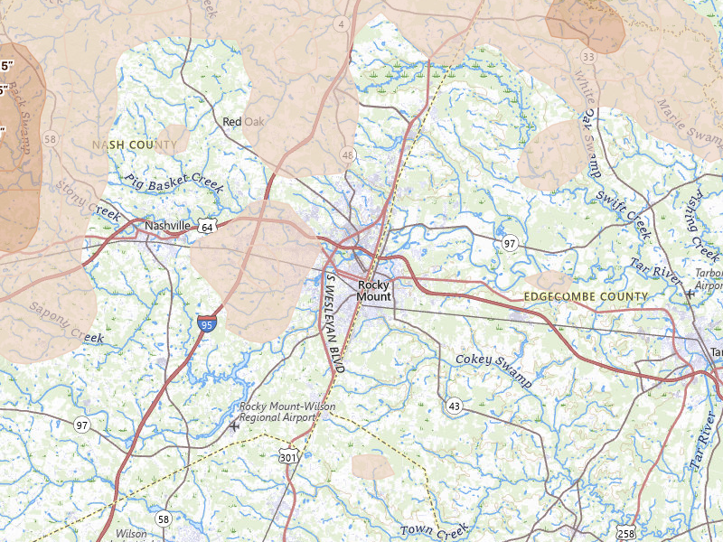 Radar-estimated hail-size map of the storm over Rocky Mount, NC