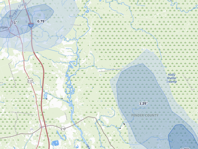 NEXRAD radar-signature map of the hail storm over Rocky Point, NC on Jul 8, 2026