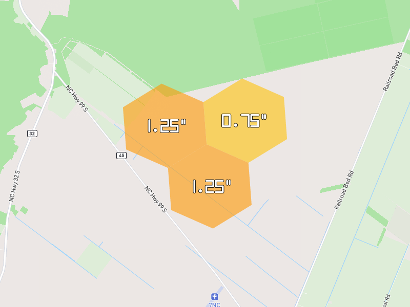 Hail map of Roper, NC on Jun 28, 2026, hail up to 1.25"
