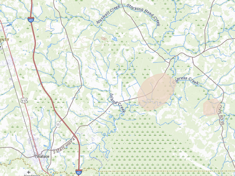 Radar-estimated hail-size map of the storm over Rose Hill, NC on Jun 14, 2026