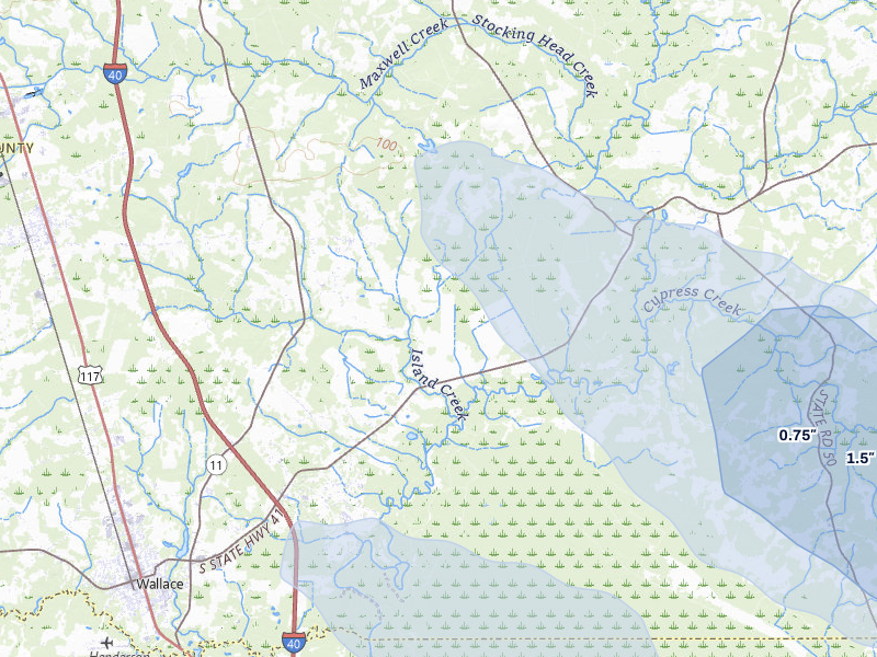 NEXRAD radar-signature map of the hail storm over Rose Hill, NC on Jul 8, 2026