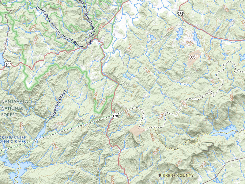 Radar-estimated hail-size map of the storm over Rosman, NC on Aug 20, 2026