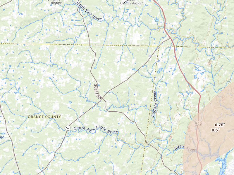 Radar-estimated hail-size map of the storm over Rougemont, NC on Jul 18, 2026