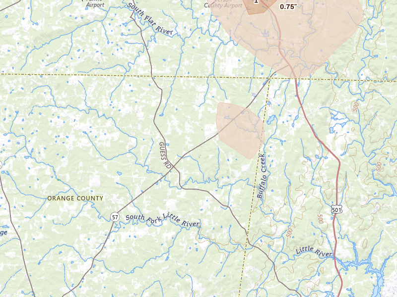 Radar-estimated hail-size map of the storm over Rougemont, NC