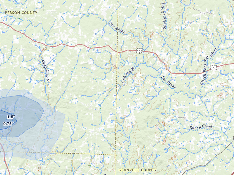 NEXRAD radar-signature map of the hail storm over Rougemont, NC on Sep 4, 2026