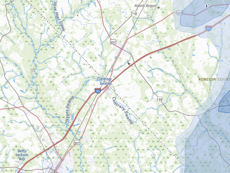 NEXRAD radar-signature map of the hail storm over Rowland, NC on Jul 6, 2026
