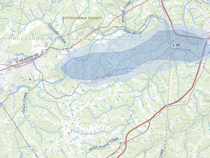 NEXRAD radar-signature map of the hail storm over Ruffin, NC on May 27, 2026