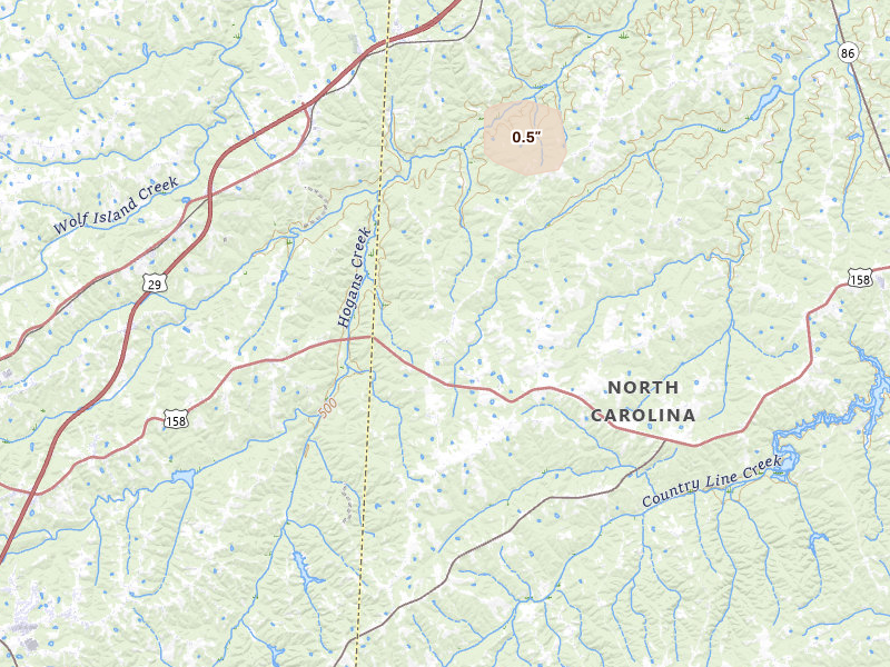 Radar-estimated hail-size map of the storm over Ruffin, NC