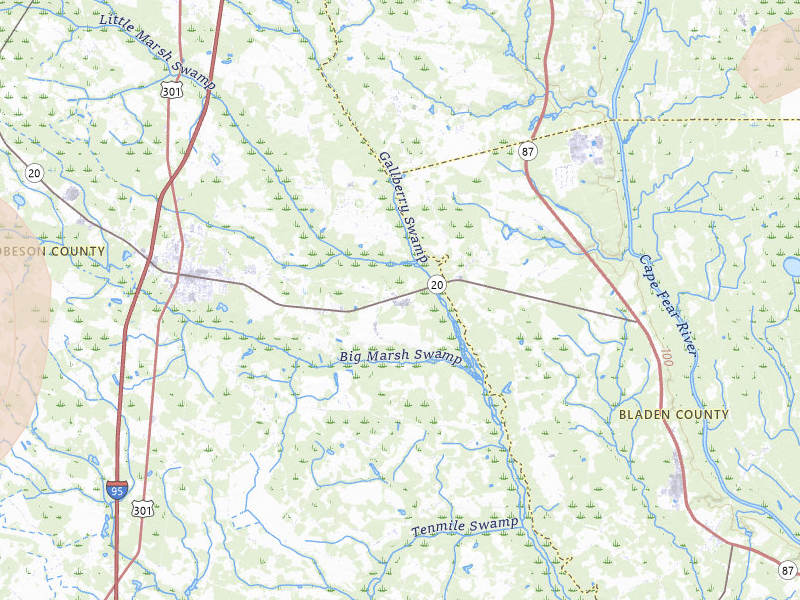 Radar-estimated hail-size map of the storm over Saint Pauls, NC on Jul 6, 2026