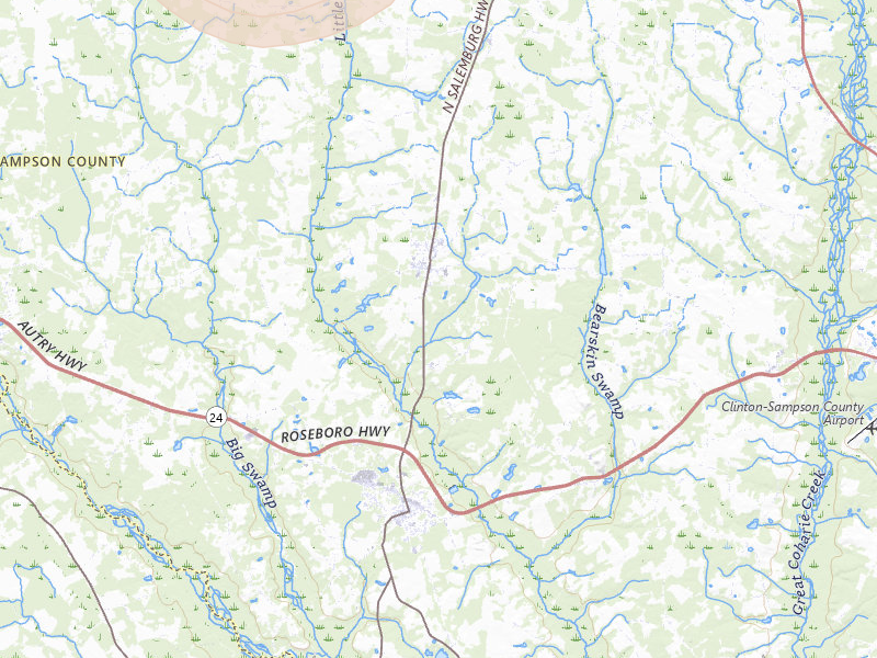 Radar-estimated hail-size map of the storm over Salemburg, NC on Jul 7, 2026