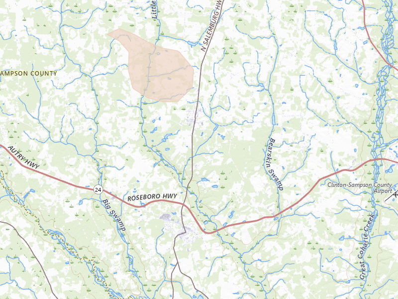 Radar-estimated hail-size map of the storm over Salemburg, NC on Aug 20, 2026