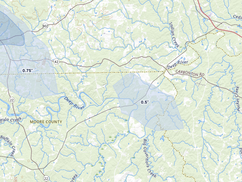 NEXRAD radar-signature map of the hail storm over Sanford, NC on May 27, 2026