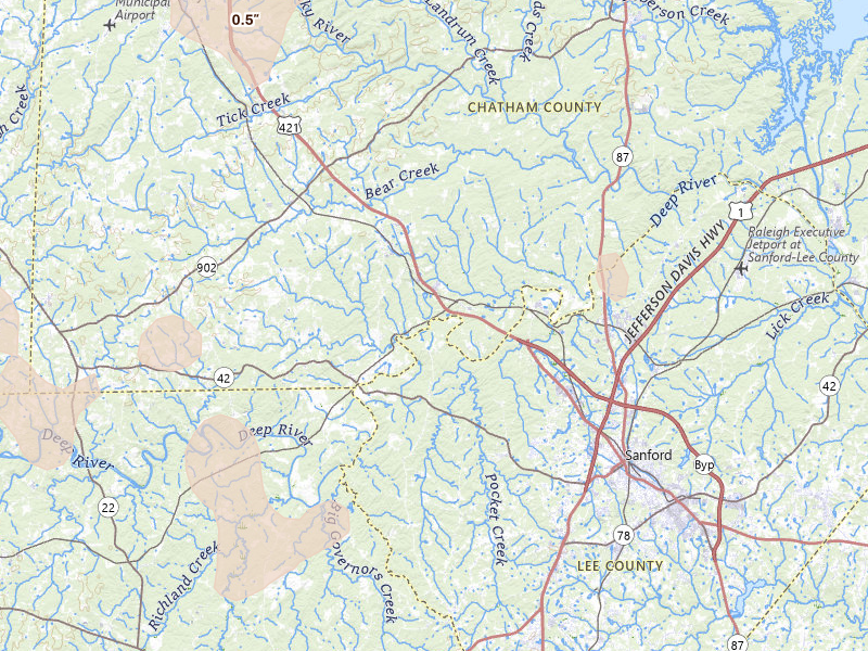 Radar-estimated hail-size map of the storm over Sanford, NC
