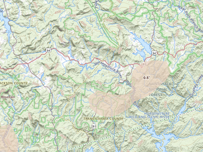 Radar-estimated hail-size map of the storm over Sapphire, NC