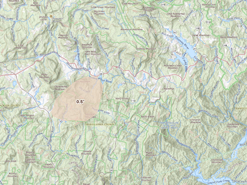 Radar-estimated hail-size map of the storm over Sapphire, NC