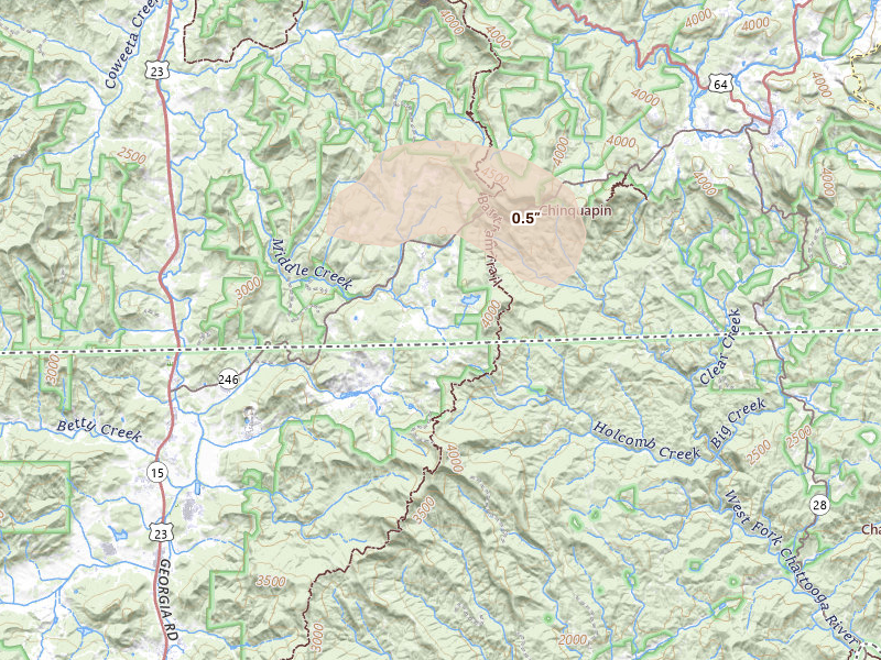 Radar-estimated hail-size map of the storm over Scaly Mountain, NC