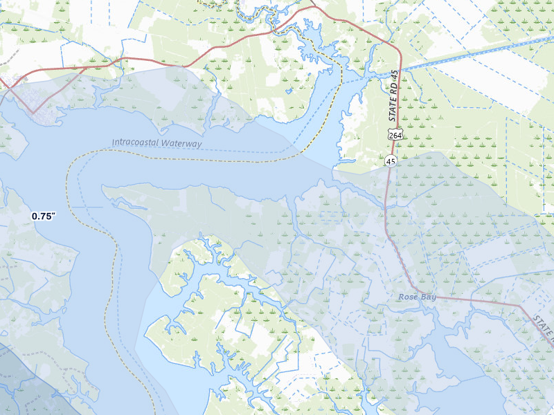 NEXRAD radar-signature map of the hail storm over Scranton, NC on Jul 28, 2026